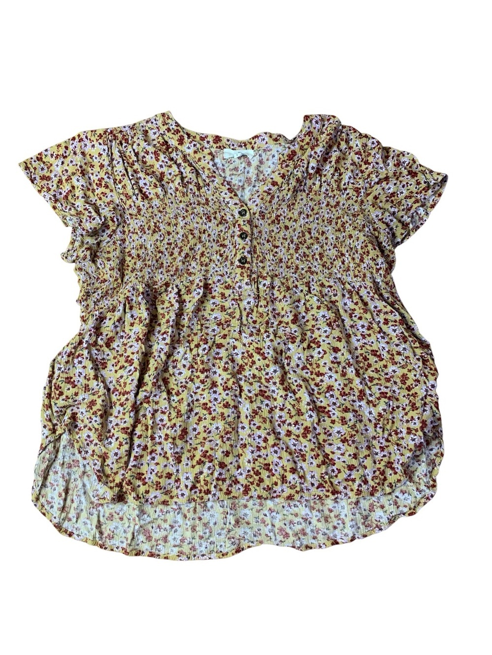 64. Ivy Floral Smocked Peplum Blouse Ginger Yellow Boho Size L
